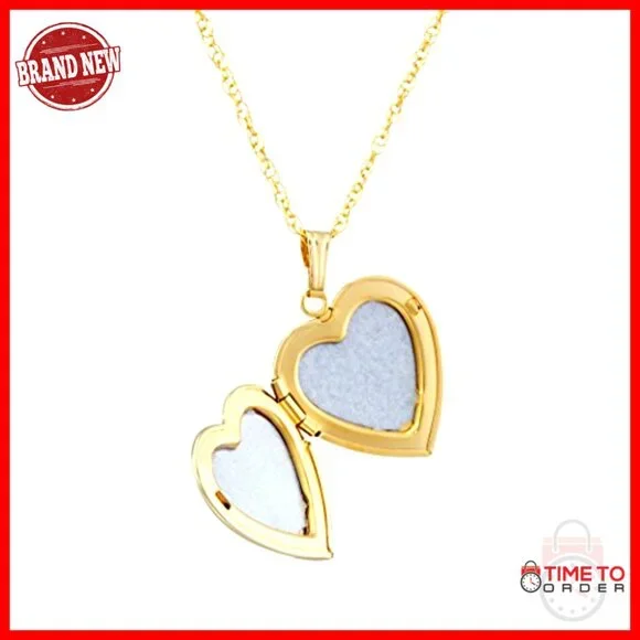 14K Gold-Filled Hand Engraved Heart Locket Necklace 18 Chain